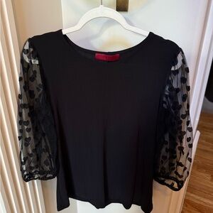 Chic Black Blouse with Sheer Heart Sleeves